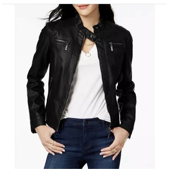 Joujou Jackets & Blazers - Joujou Faux Leather Motor Jacket Fur Lined Black s